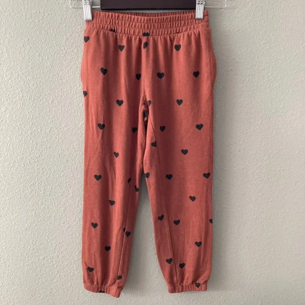 Gap Kids Sweater Knit Heart Joggers - Saddle Brown Black - Small 6/7
